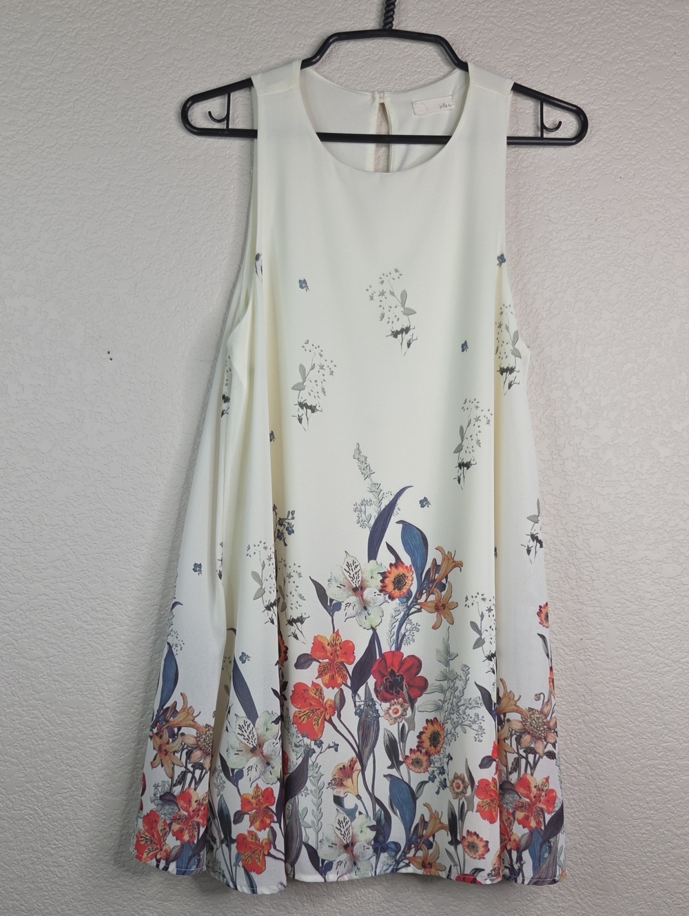 Floral A-Line Sleeveless Dress - White with Multi Floral